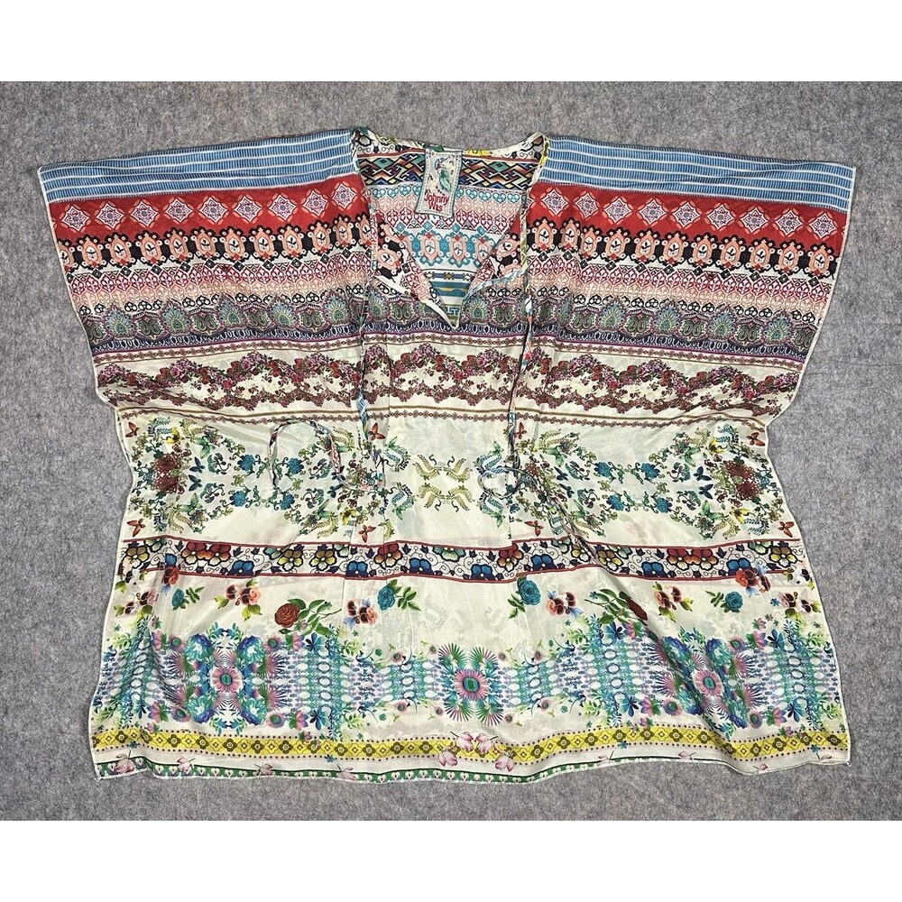 Johnny Was Floral Silk Poncho Blouse Women’s S Butterfly Tunic Loose Relaxed
